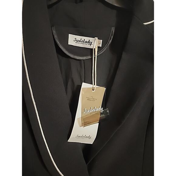 Susielady Ideal Lifestyle Blazer Jacket sz L Black Shoulder Pads Single Button - Picture 3 of 5